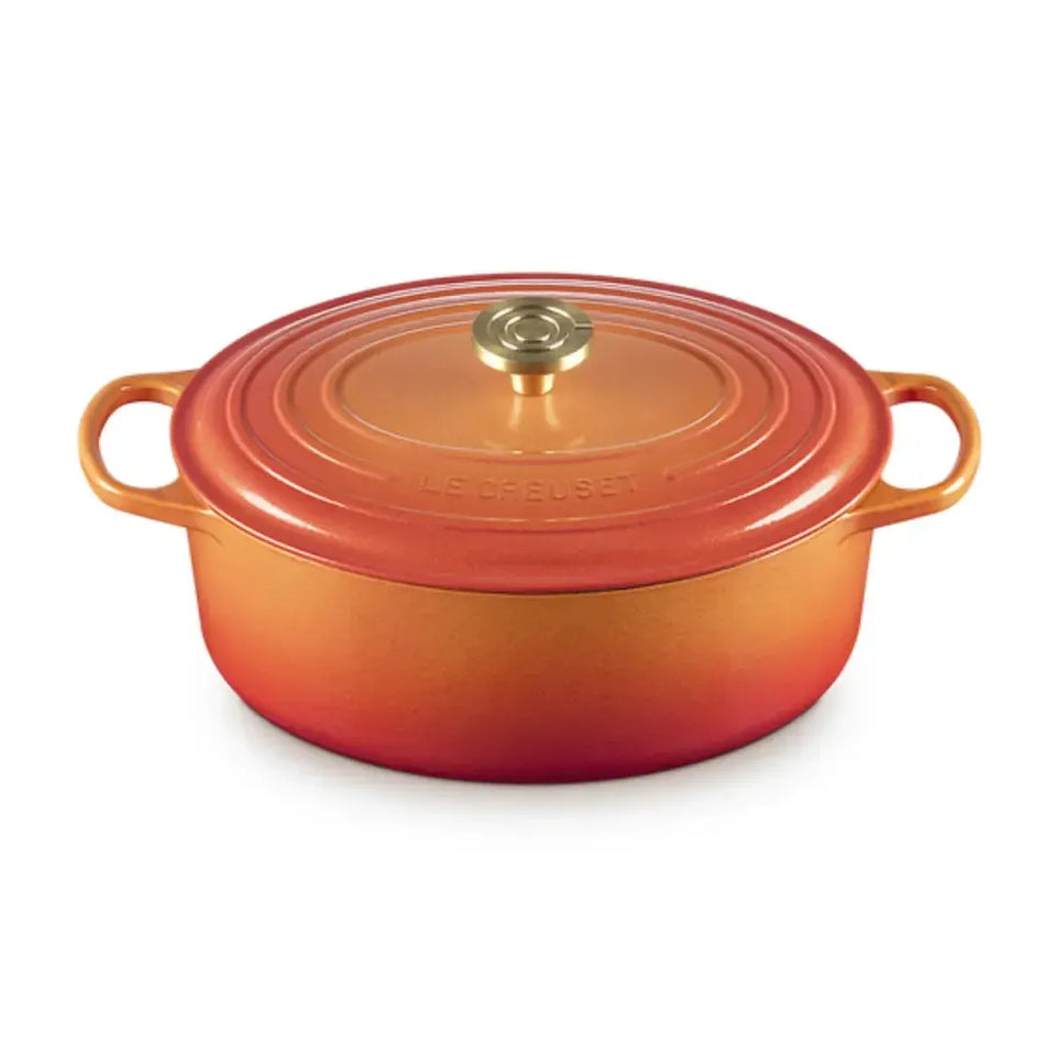 Panela Le Creuset Oval Signature Flamme Dorée com Pegador Dourado 13,9L 40cm