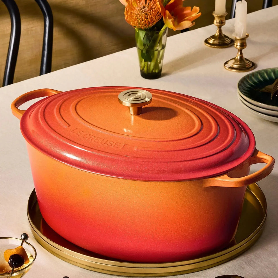 Panela Le Creuset Oval Signature Flamme Dorée com Pegador Dourado 6,3L 31cm