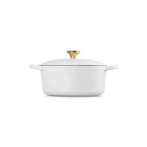 Panela Le Creuset Redonda Signature Branca com Pegador Dourado 5,3L 26cm