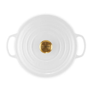 Panela Le Creuset Redonda Signature Branca com Pegador Dourado 5,3L 26cm
