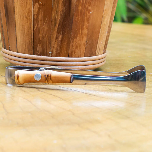 Pegador Pequeno em Aço Inox com Detalhe de Bambu