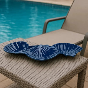 Petisqueira Melamina Formato 3 Conchas Azul 31,5x13,2x3,6cm