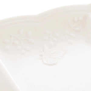 Petisqueira com 3 Divisórias Porcelana New Bone Butterfly Flower 33,5x14,5x3,5cm