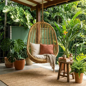 Poltrona Pendente Ovo Mandola Rattan Trançado Bahali 95x75x120cm