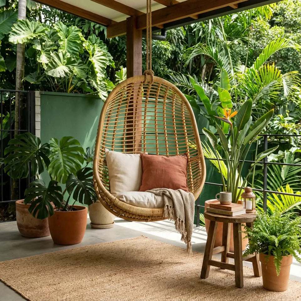 Poltrona Pendente Ovo Mandola Rattan Trançado Bahali 95x75x120cm