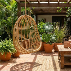 Poltrona Pendente Ovo Mandola Rattan Trançado Bahali 95x75x120cm