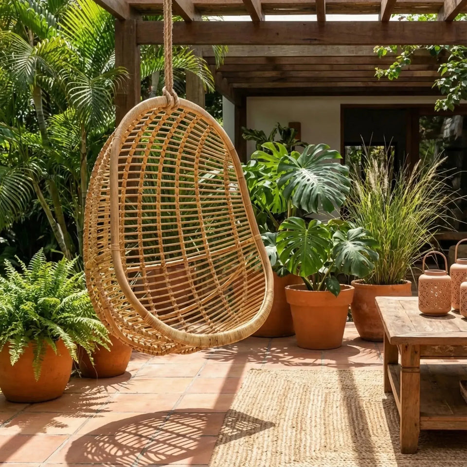 Poltrona Pendente Ovo Mandola Rattan Trançado Bahali 95x75x120cm