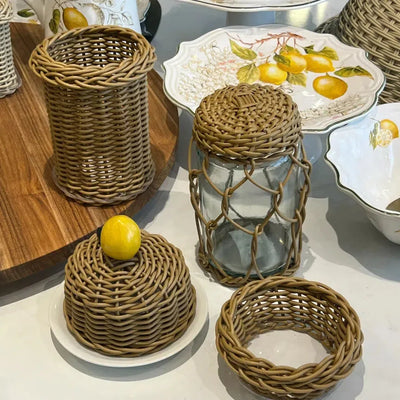 Porta Achocolatado Vime Trançado Caramelo