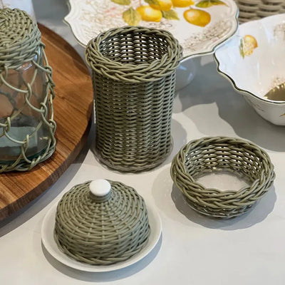 Porta Achocolatado Vime Trançado Oliva