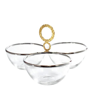 Porta Aperitivo Triplo Inox Nocc Venezia com Detalhes Ouro Riva