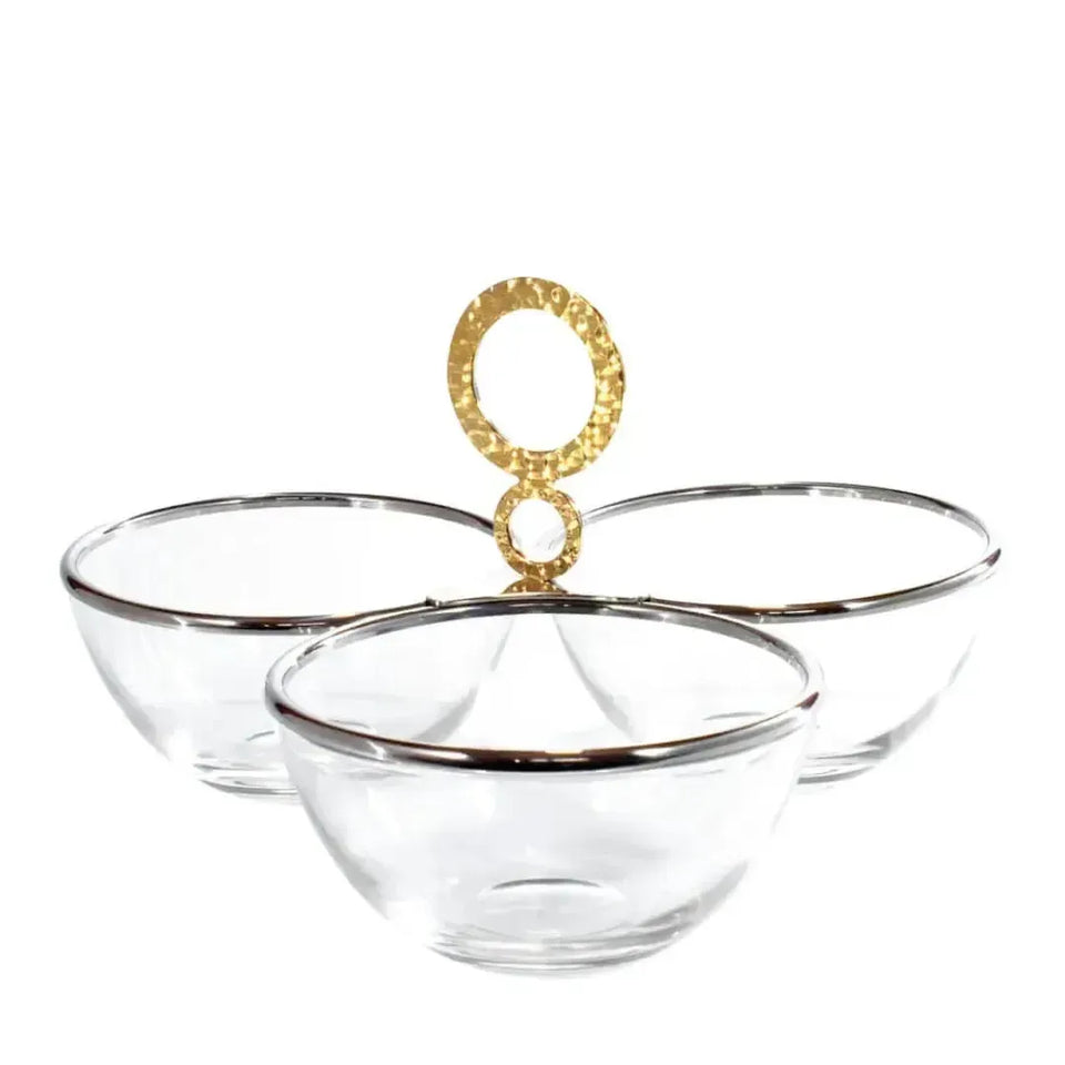 Porta Aperitivo Triplo Inox Nocc Venezia com Detalhes Ouro Riva