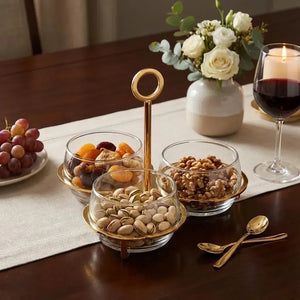 Porta Aperitivo Triplo Inox Roma com Detalhes Ouro 24k Riva