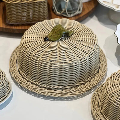 Porta Bolo Folha Vime Trançado Camurça G