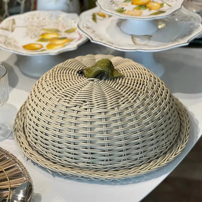 Porta Bolo Folha Vime Trançado Camurça GG