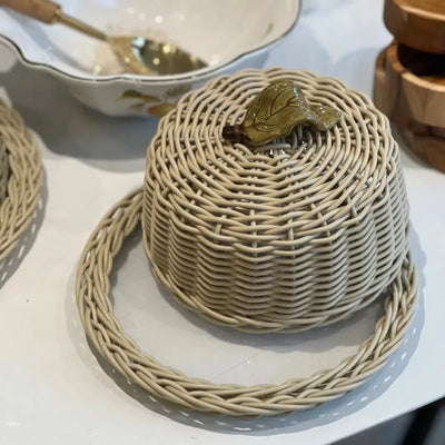 Porta Bolo Folha Vime Trançado Camurça P