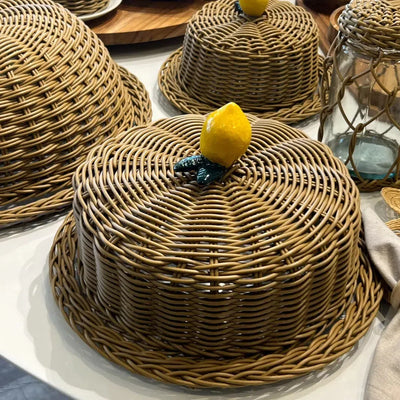 Porta Bolo Limão Vime Trançado Caramelo G