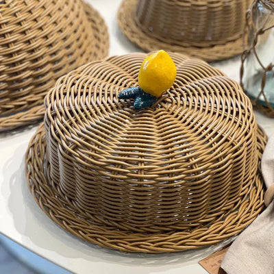 Porta Bolo Limão Vime Trançado Caramelo G