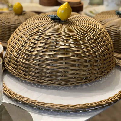 Porta Bolo Limão Vime Trançado Caramelo GG