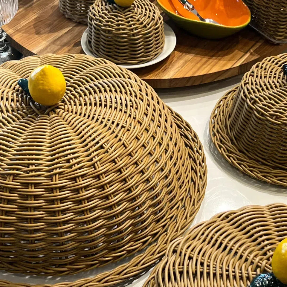 Porta Bolo Limão Vime Trançado Caramelo GG