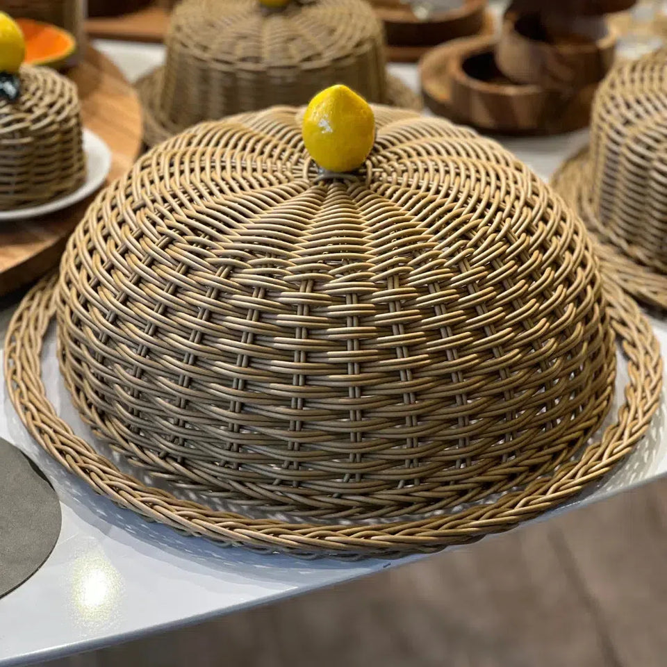 Porta Bolo Limão Vime Trançado Caramelo GG