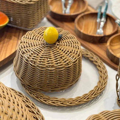 Porta Bolo Limão Vime Trançado Caramelo P