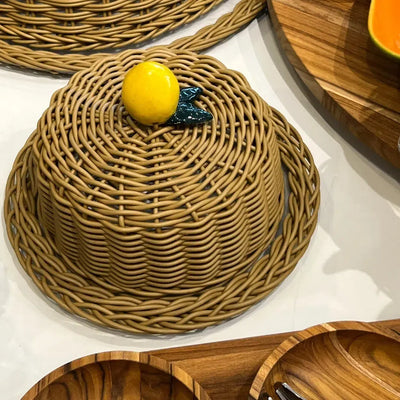 Porta Bolo Limão Vime Trançado Caramelo P