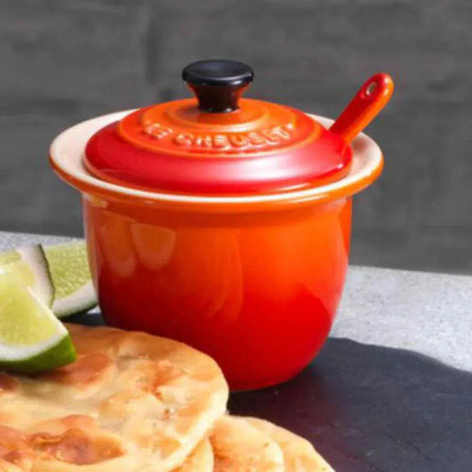 Porta Condimentos Com Colher Cerâmica Laranja Le Creuset