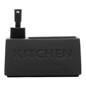 Porta Detergente Líquido com Suporte para Esponja Cerâmica Soft Touch Cinza 380ml Wolff