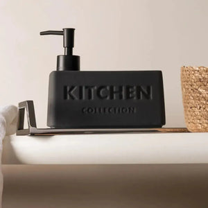 Porta Detergente Líquido com Suporte para Esponja Cerâmica Soft Touch Cinza 380ml Wolff