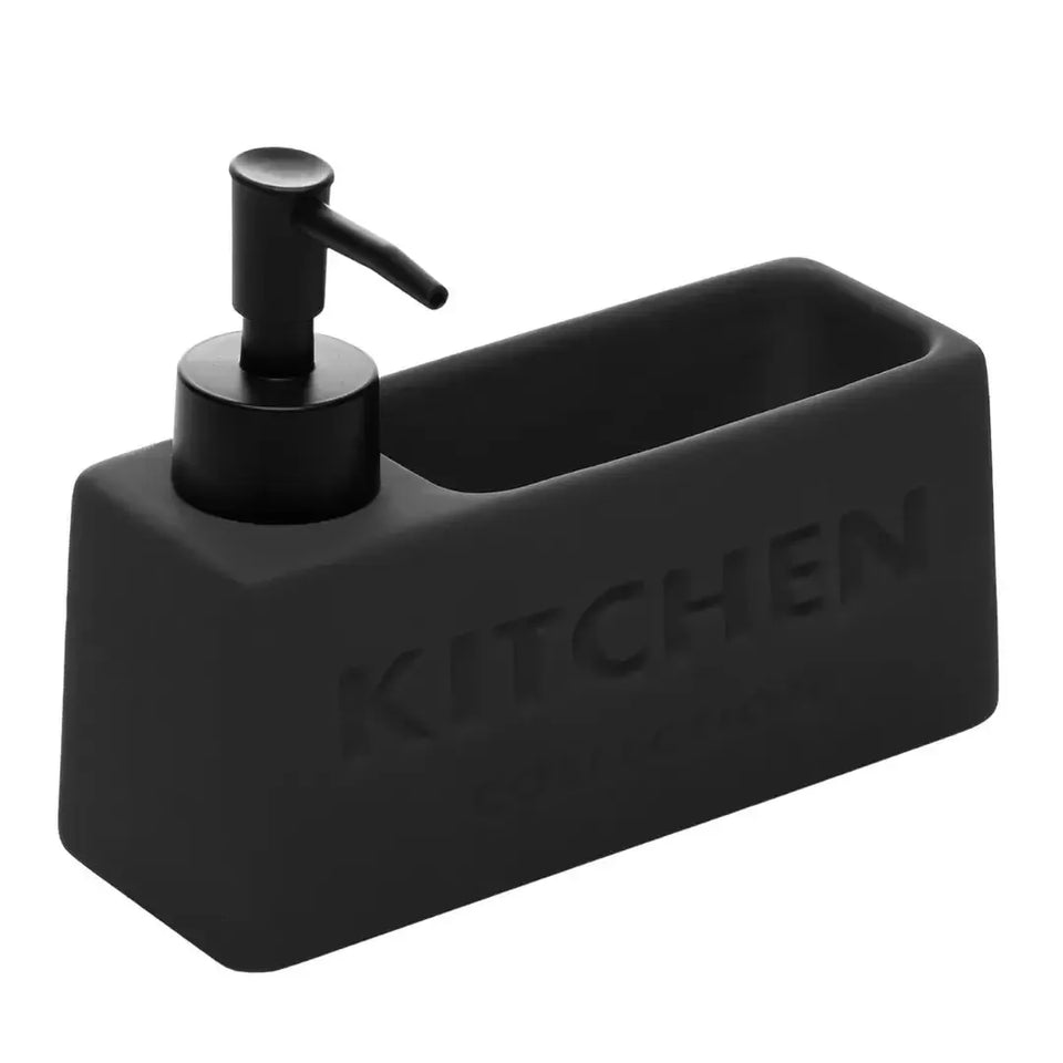 Porta Detergente Líquido com Suporte para Esponja Cerâmica Soft Touch Cinza 380ml Wolff