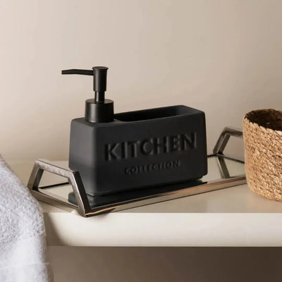 Porta Detergente Líquido com Suporte para Esponja Cerâmica Soft Touch Cinza 380ml Wolff