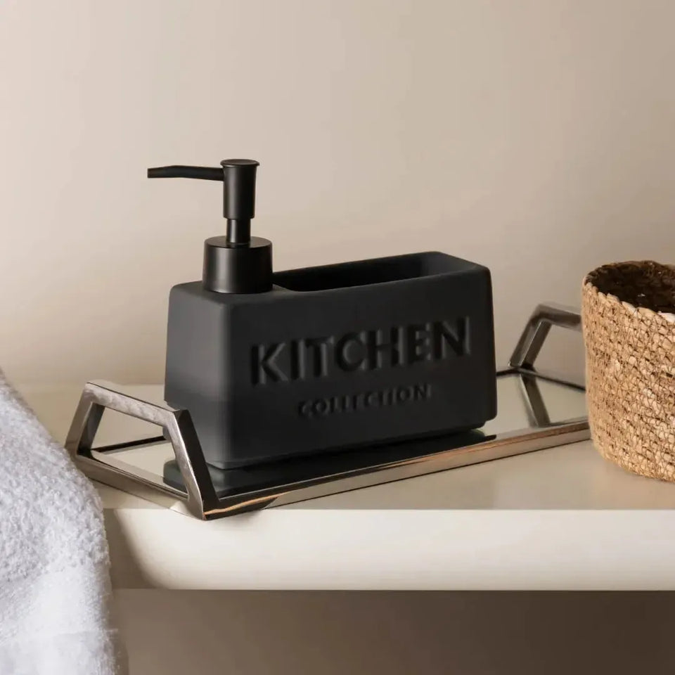 Porta Detergente Líquido com Suporte para Esponja Cerâmica Soft Touch Cinza 380ml Wolff