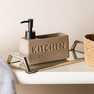 Porta Detergente Líquido com Suporte para Esponja Cerâmica Soft Touch Nude 380ml Wolff