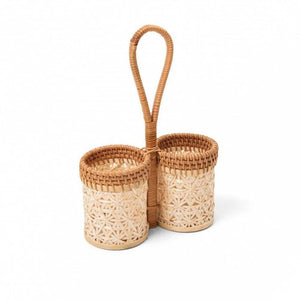 Porta Galheteiro ou Talheres Rattan Natural 8x10x25cm