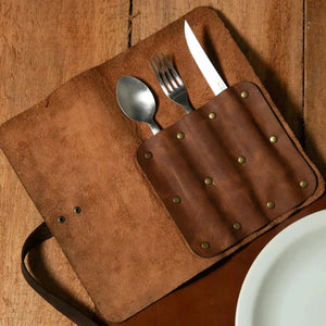 Porta Jogo de Talher de Couro Whisky Artemano