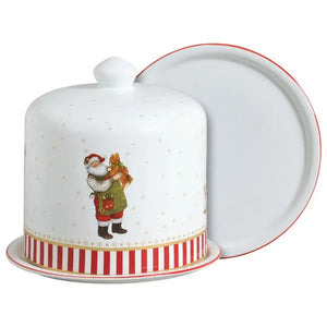 Porta Panetone Cerâmica Vermelho Filete Dourado Christmas Charm Scalla