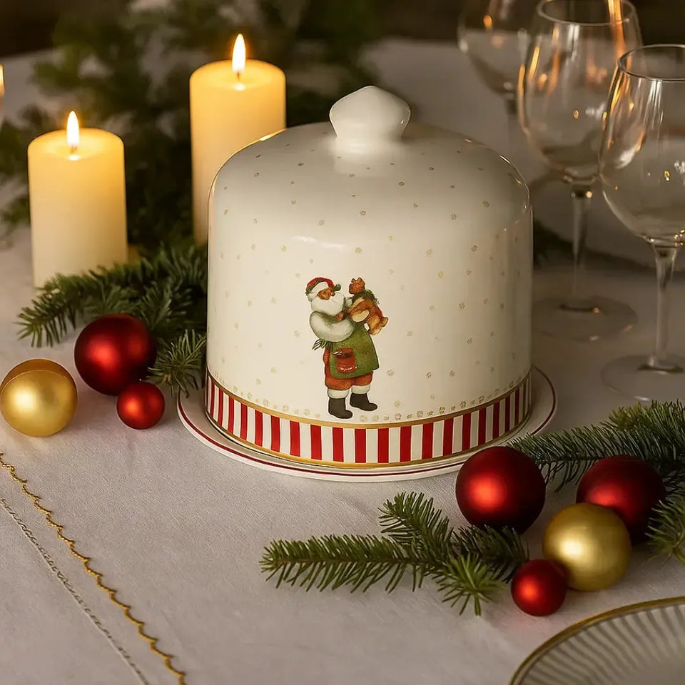 Porta Panetone Cerâmica Vermelho Filete Dourado Christmas Charm Scalla