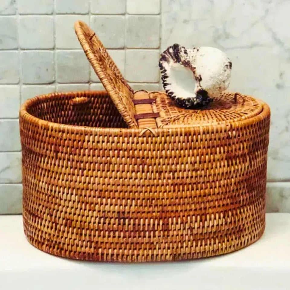 Porta Papel Higiênico Oval em Rattan Bahali 30x20x18cm