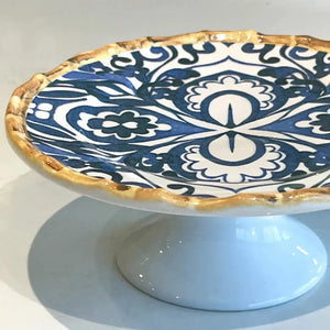 Porta Petit Four Cerâmica Dolce Mare Azulejo Português Azul 8x20cm Maison Blanche