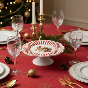 Porta Petit Four Cerâmica Vermelha Filete Dourado Christmas Charm Scalla