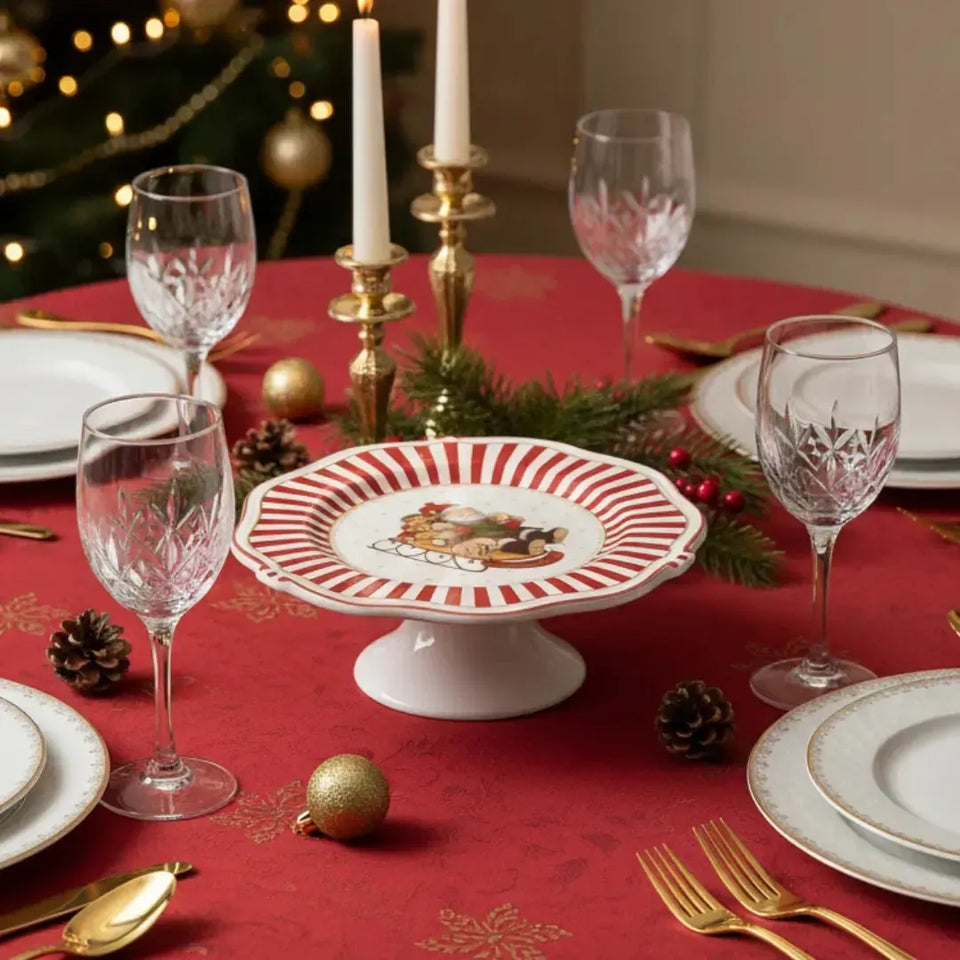 Porta Petit Four Cerâmica Vermelha Filete Dourado Christmas Charm Scalla