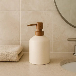Porta-Sabonete Líquido em Cerâmica Bege 18x10cm Mart