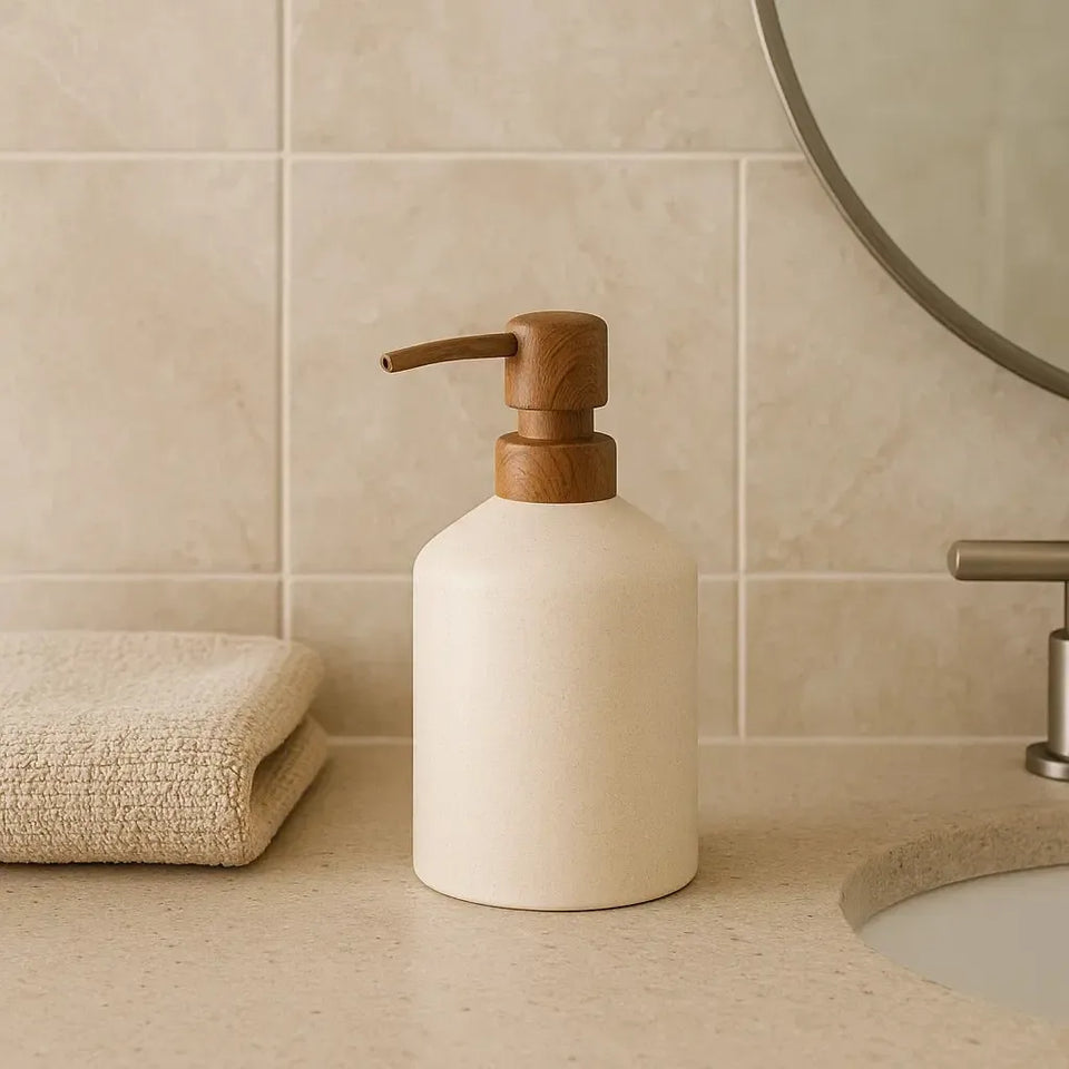 Porta-Sabonete Líquido em Cerâmica Bege 18x10cm Mart