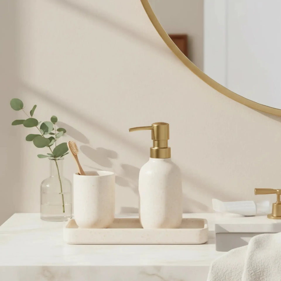 Porta-Sabonete Líquido em Cerâmica Off White 15,5x6,5cm Mart