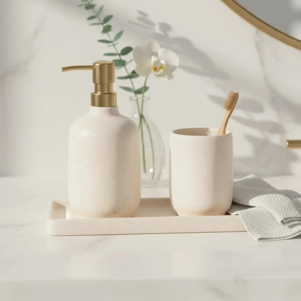 Porta-Sabonete Líquido em Cerâmica Off White 19,5x9,5cm Mart