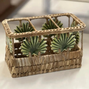 Porta Talheres Fibra Natural Palmeira 12,5x12,5x22,5cm