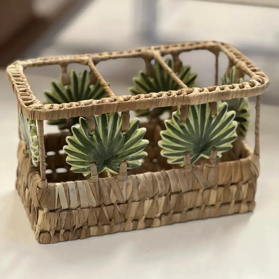 Porta Talheres Fibra Natural Palmeira 12,5x12,5x22,5cm