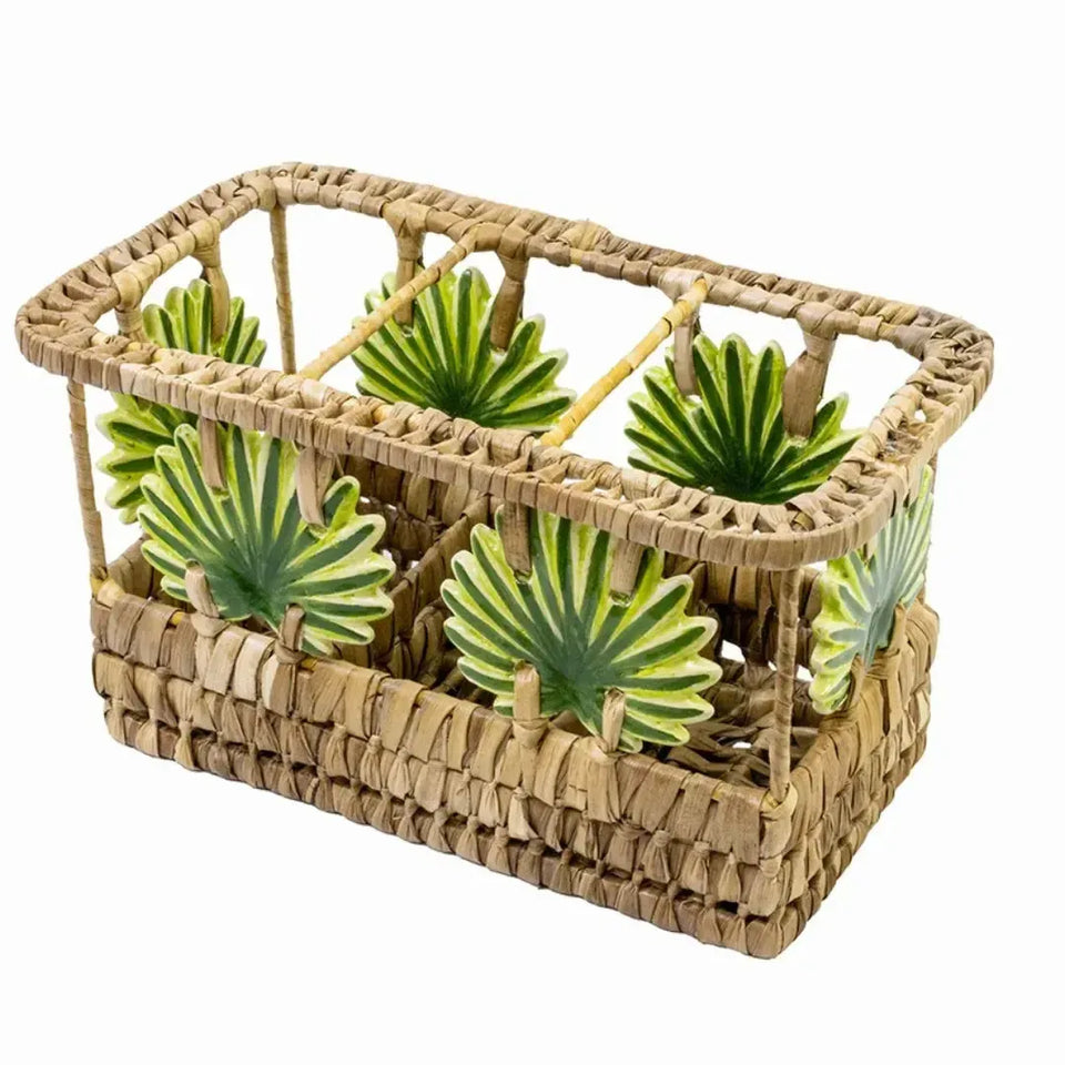 Porta Talheres Fibra Natural Palmeira 12,5x12,5x22,5cm