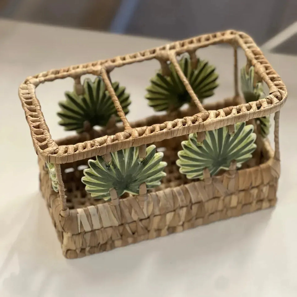 Porta Talheres Fibra Natural Palmeira 12,5x12,5x22,5cm