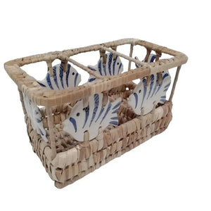 Porta Talheres Fibra Natural Peixes 12,5x12,5x22,5cm